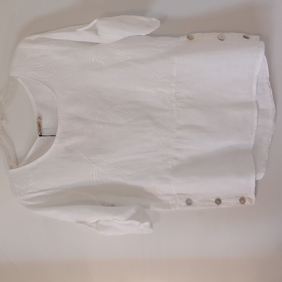 Women's White Top 100% Linen - Picture 3 of 12